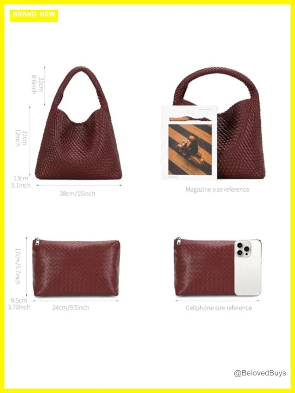 Woven Vegan Leather Hobo Tote Bag with Magnetic Closure Shoulder Bag
